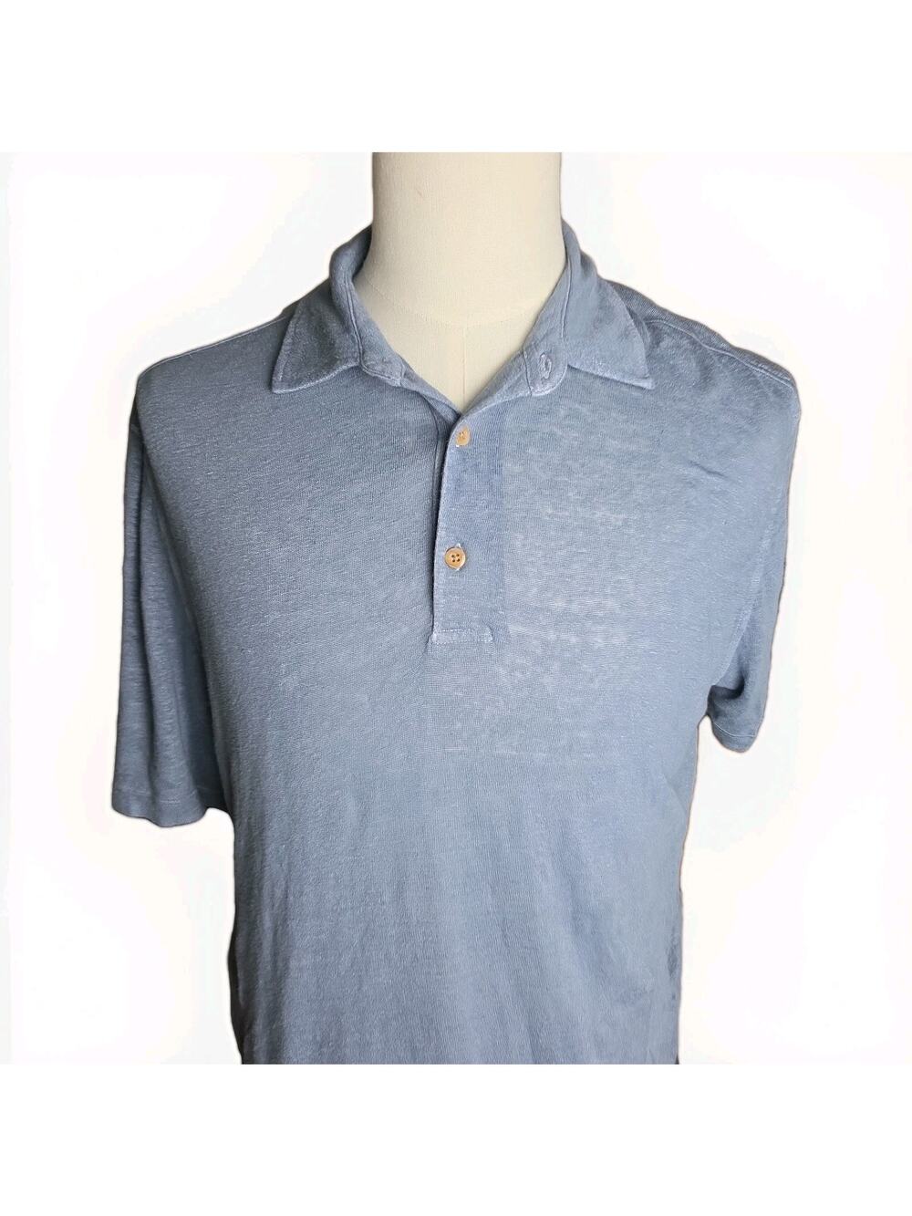 Faherty Polo Shirt Men's M Reserve Short Sleeve Linen Deep Marine Blue NEW